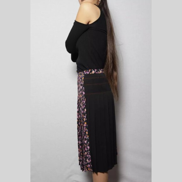 NWT VERSACE Black Floral Pleated Midi Skirt High Waisted 100% Silk 2016 Sz 36 - Picture 3 of 6